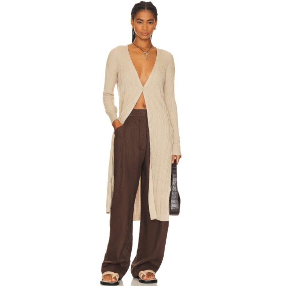 Free People 'Skylight' Rib-Knit Long Cardigan Sweater, Morning Oat